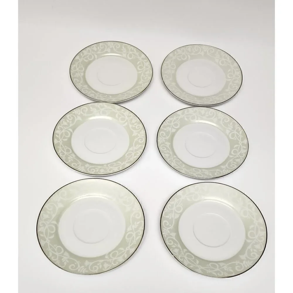 JCPenney Chris Madden Chambour Green White Silver Cup & Saucer/ Platter